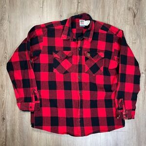 Big Bill Buffalo Plaid Red Flannel 100% Cotton XL Button Up Long Sleeve USA